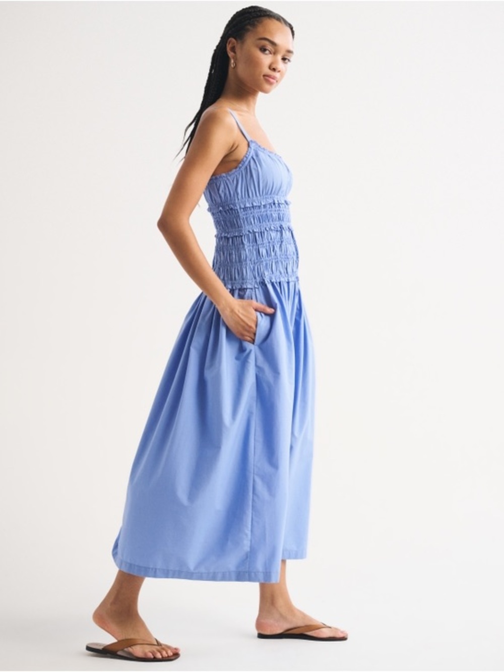 Abercrombie Bra-Free Smocked Drop-Waist Maxi Dress in Blue - S - Picture 4 of 8